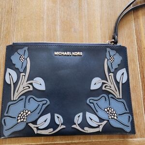 Michael Kors Large Leather Flower Wristlet Clutch